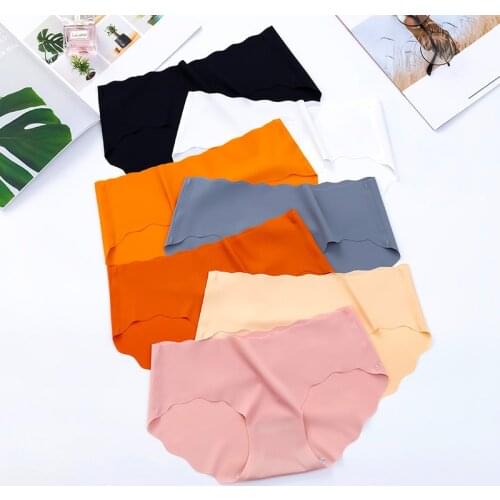 Women Seamless Panties Set Ice Silk Briefs Soft Underpants Sexy Underwear Mid Waist Pants Lingerie Panty