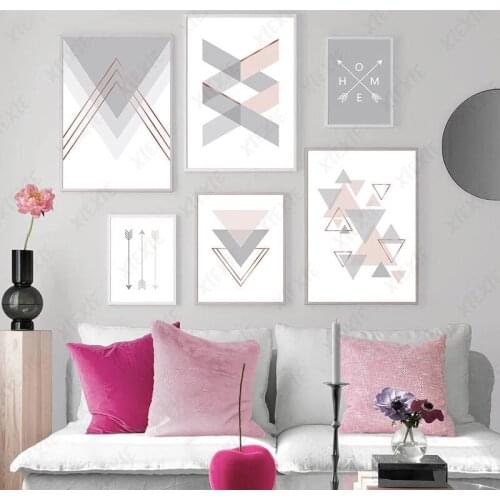 Elegant Geometric Pattern Canvas Painting Gray Minimalist Poster Wallpaper Art Craft Picture Printing Art Decoration Home