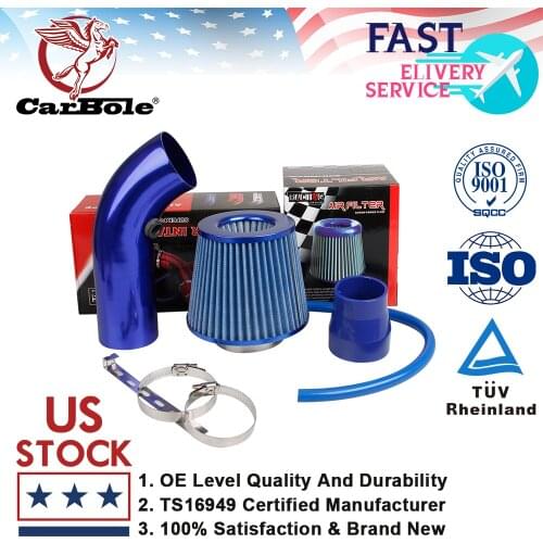 Carbole 100% brand new and high quality Aluminum Alloy Air Flow Intake Kit Blue Pipe Diameter 3''+Cold Air Intake Filter&Clamp