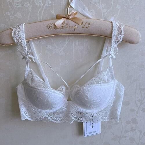 Wriufred Lace ultra-thin big breasts bra with panties sexy plus size push up lingerie anti-sagging gathered underwear set