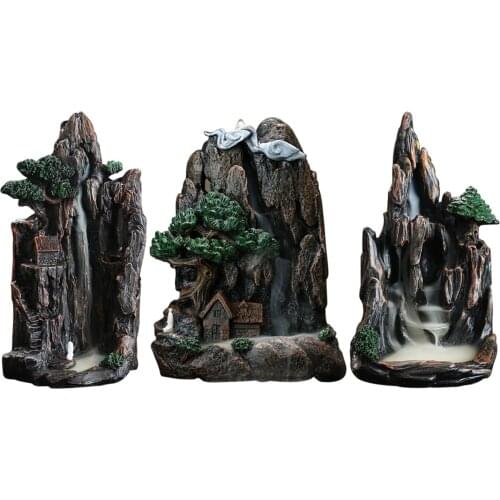 Backflow Incense Burner Waterfall Incense Holder Mountain Shape Resin Handmade Aromatherapy Smoke Reflux Home Decor