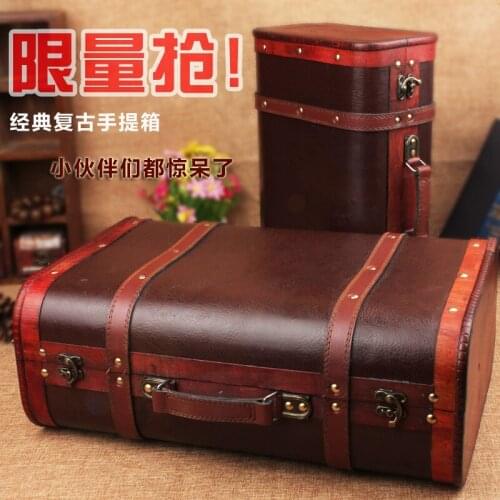 Hot dark brown retro suitcase C wooden box storage box factory sales window display props shooting