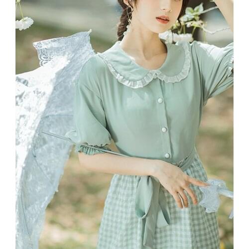 Sweet Vintage Dress Women Summer 2021 Shinsen Girl Bowknot Lace Single Breasted Gentle Ruffled Doll Collar Soft Girl Cute Dress