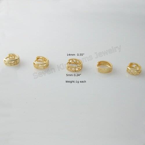 MIN ORDER 10$ /5 STYLES AVAILABLE - YELLOW GOLD GP HUGGIE HOOP 14MM DIA SMALL EARRING DRAGON/ BIRD/HEART/ EARRING