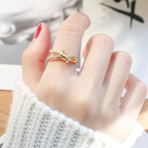 Fashion Titanium Steel Gold Knotted Ring Geometric Cross Opening Index Finger Ring Trendy Jewelry Women Girl Gift Wholesale