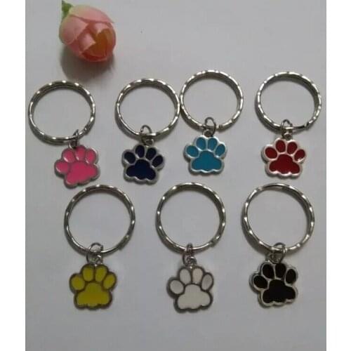 Fashion Jewelry Vintage Silvers Enamel Dog&Cats Paw Charms Mixed Keychain For Keys Ring Key Chain DIY Accessories 20pcs D264