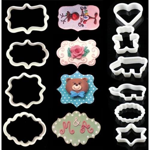 4/6pcs Fondant Cake Decorating Tools Vintage Plaque Frame Cookie Cutter Set Plastic Biscuit Mould cookie cutters kitchen tools