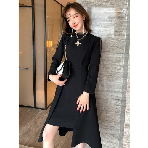 Wrap around the skirt+Gauze ear edge stand collarATwo piece swing dress 2021 Spring new