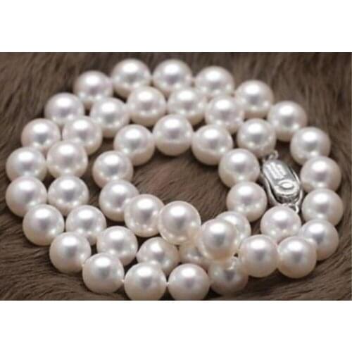 Natural 9-10mm AAA+ south sea white Round pearl necklace 18"