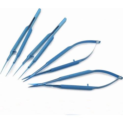 Ophthalmology titanium alloy corneal scissors round handle set needle holder pliers tie line ligation forceps suture tool set
