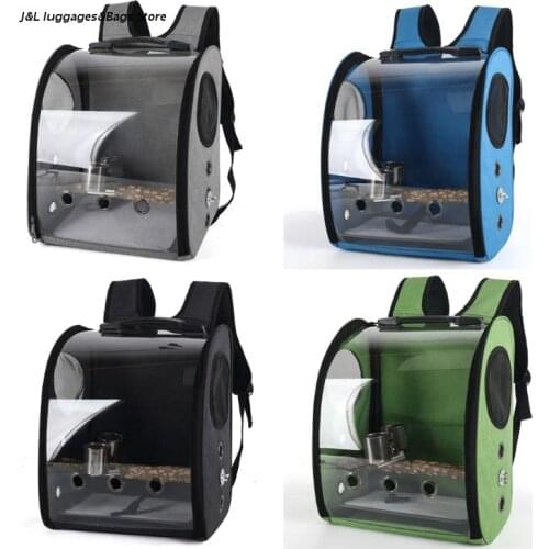 M68C Parrot Backpack Carriers Bag Pet Bird Bubble Backpack Transparent Travel Cage with Stand Perch Cup for Travel Hiking Use