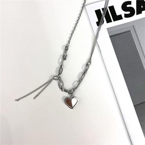 Unique Design Stainless Steel Love Heart Pendant Necklace for Women Girls Hiphop Asymmetric Hollow Chunky Chain Necklace Jewelry