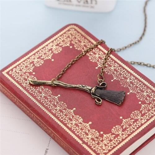 Wholesale Movie HP Deathly Hallows Firebolt Broom Necklace Vintage Pendant Necklace For Men Jewelry 20pcs/lot