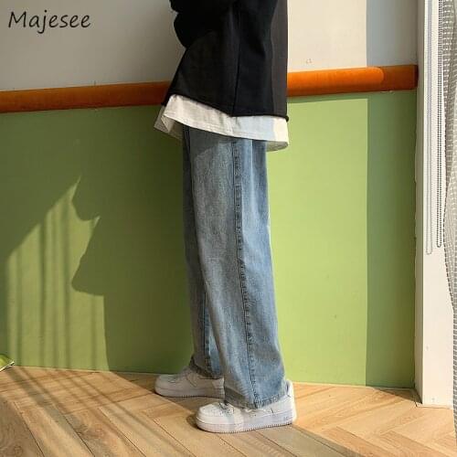 Vintage Jeans Men Summer Plus Size S-3XL Ins Fashion Drawstring Trousers Leg Causal Denim Elastic Waist Solid Classic Baggy Chic