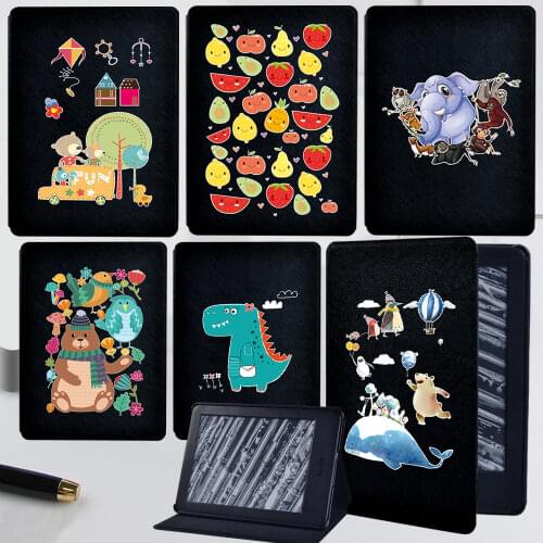 Protective Case for Amazon Kindle EReader Kindle (8th/10th Gen)/Paperwhite 1 2 3 4 Cartoon PU Leather Flip Tablet Case + Stylus