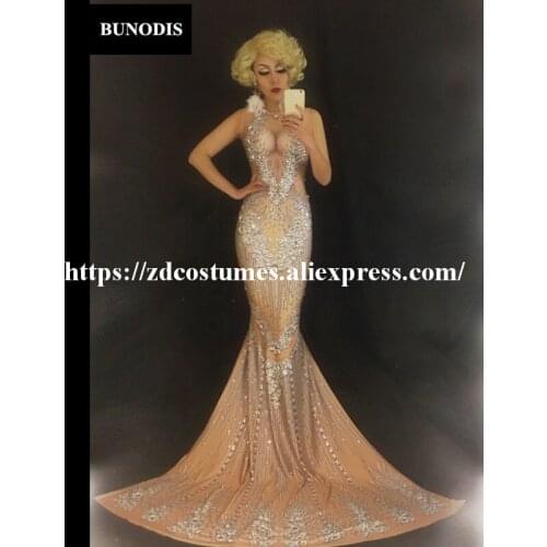 ZD078 Long Styles Skirt Sparkling Crystals Women Dressy Nightclub Party Bling Womens Outfit Birthday Celebrate Clothing