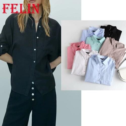 Women Casual Chic Black Shirts Za 2021 Long Sleeve Office Lady Single Button Blouses Solid Elegant Mujer Tops