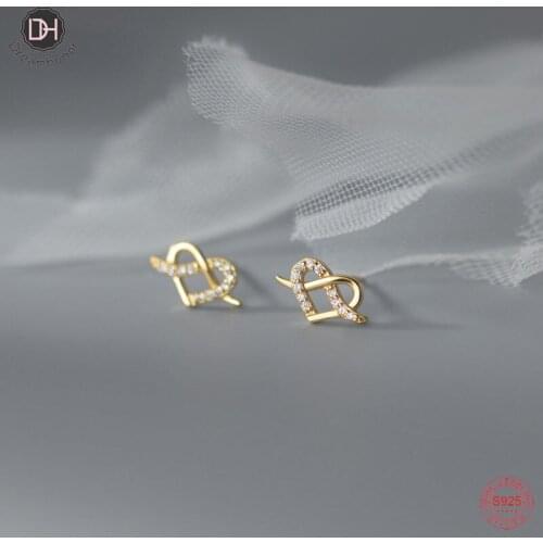 Dreamhonor Fashion Sweet 925 Sterling Silver Crystal Heart Wedding Stud Earrings Summer Jewelry Women Gifts