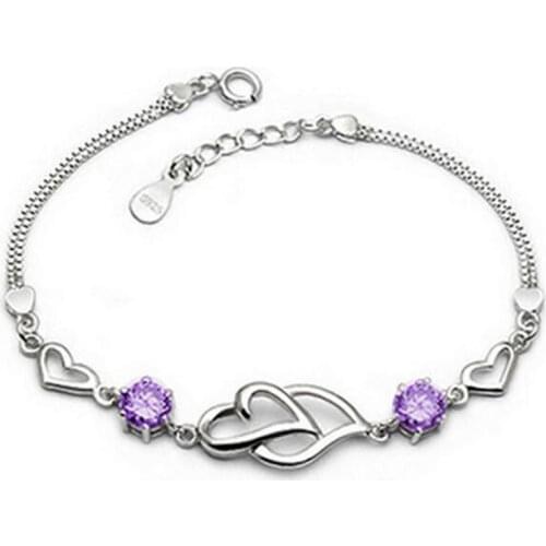 925 Sterling Silver Bracelet Zirconia Love Heart Chain Linked For Women Fashion Charm bangle Jewelry Gift Pulseira