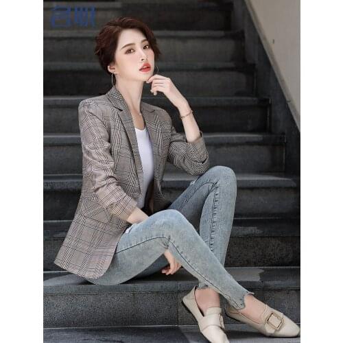 High Quality Spring Autumn Plaid Fried Street Suit Jacket Women Temperament Fashion British Style Suits Fashion Jacket