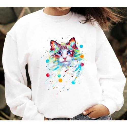 Color art animals Graphic Womens Sweatshirt Harajuku style Pullovers Cat and elephant Sweats women Fashion casual Vintage Tops
