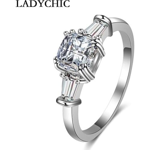LADYCHIC Brand New Design Fashion Silver Color Zircon Crystal Rings for Women Wedding Trendy Ring Anniversary Jewelry LR1011