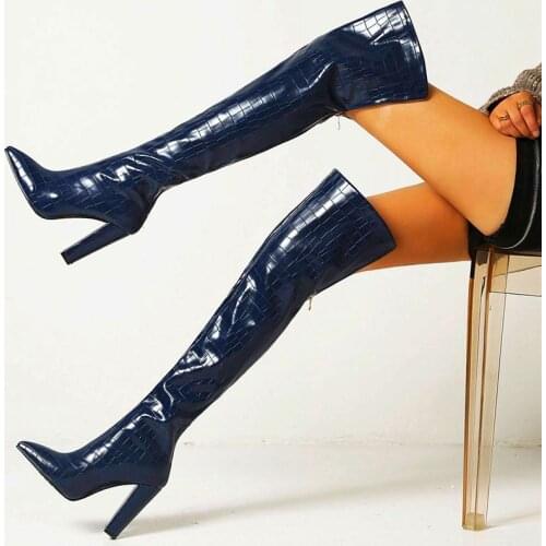 Winter Warm Thigh High Boots Women Over the Knee Booties Pointed Toe Riding Party Pumps Long Boots 33 34-43