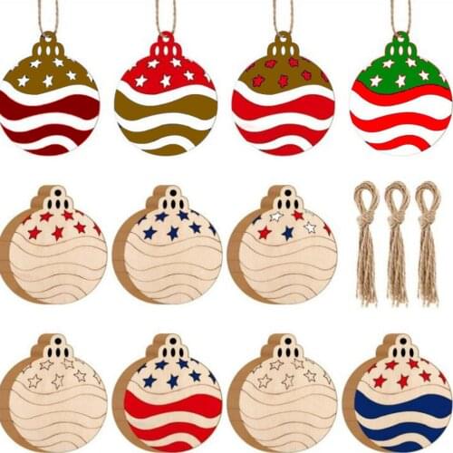 10pcs Wooden Christmas Ornaments Tree Hanging Tags Pendant Holiday Embellishments Crafts Decor Gifts for Xmas