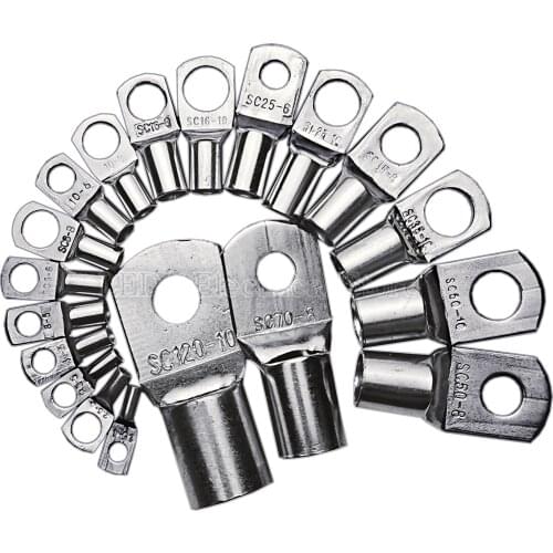 10Pcs SC1.5-5 SC10-8 SC16-6 SC16-8 Copper Cable Lug Kit Bolt Hole Tinned Cable lugs Battery Terminals copper nose Wire connector