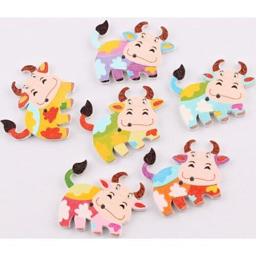 2 Holes Mixed Wooden Button Cute Cow pattern Scrapbook Craft Buttons Mix 50pcs Garment Botoes Accessories