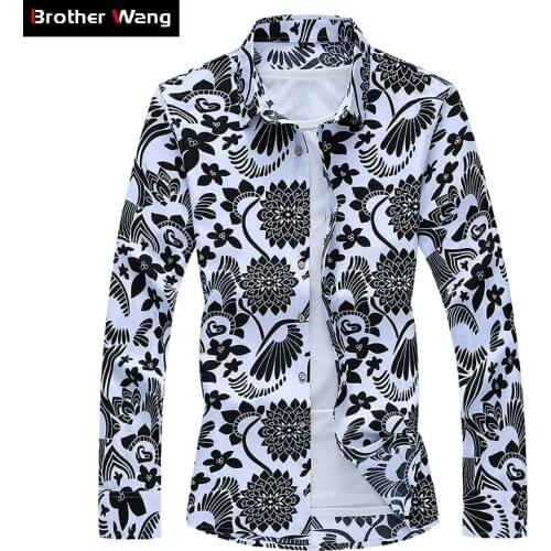 2020 New Spring and Autumn Mens Casual Floral Shirt Fashion Hawaii Long Sleeve Shirt Male Brand Clothes Plus Size 5XL 6XL 7XL