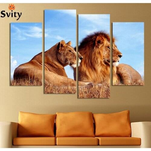 4 Panels Lion King Abstract paintings on canvas Wall Pictures For Living Room Home Decor Wall Art Canvas Print