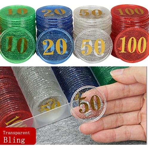 40PCS/Lot 38mm Special Bling Transparent Count plastic poker chips large small numbers Chips for gaming tokens coins