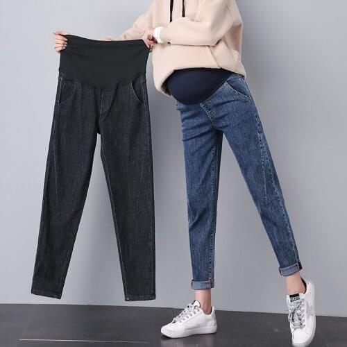 536# Maternity pants Spring Autumn fashion Maternity Jeans stretch Pants Support Abdomen Elastic Waist Maternity Trousers