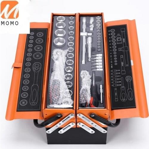 85 pcs three layers portable Steel toolbox Multi-function household folding hardware storage box auto repair toolkit