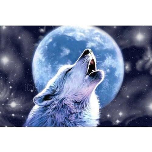 5D DIY Diamond Painting Roaring wolf moon Full Drill Diamond Embroidery Cross Stitch Mosaic wall Decor Needlework Halloween Gift