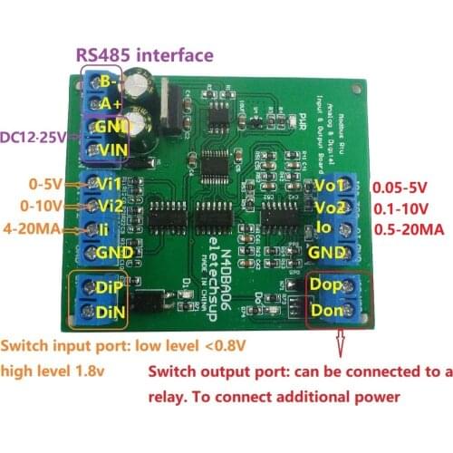 DC 12V 8CH Analog Digital Input output devices 0-5V 0-10V 4-20MA DAC ADC RS485 Modbus RTU Board