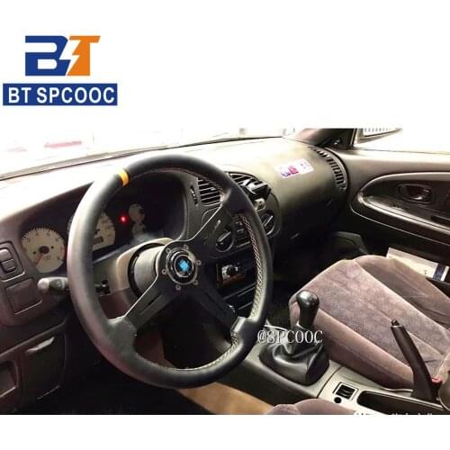 Car Classic Leather Steering Wheel With N* Horn Universal 15Inch Racing Sport Steering Wheel With Gumetal Spoke Titanium Black