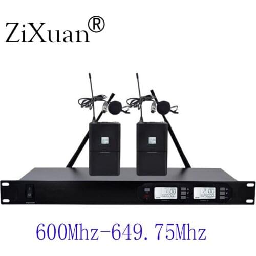 Wireless Microphone System, UHF Dual Channel Wireless Microphone Set with 2 Lapel Lavalier Microphone