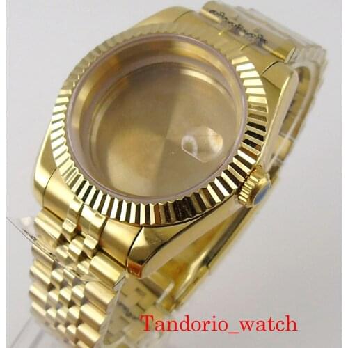 For NH35 NH36 Automatic Movement 39mm Bliger Polished Bezel Full Gold Plated Watch Case Sapphire Glass OysterJubilee Bracelet