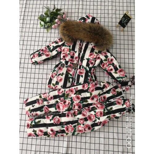 Brand 2019 Winter Jacket Children down jackets & PANT duck down Fur hooded girl snowsuit boy Suit set outerwear ski