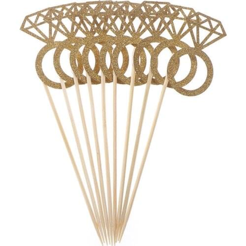 10Pcs/lot Gold Diamond Ring Paper Cupcake Toppers Candy Wrapper Cases Liners Party Wedding Decoration Supplies