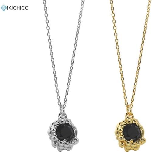 KIKICHICC 925 Sterling Silver 2021 Gold Big Black Zircon Charm Round Pendant Long Chain Necklace Choker Wedding Gift Party