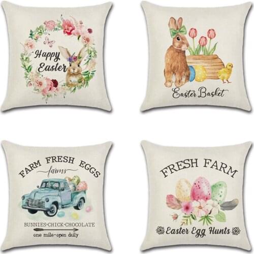 Easter Egg Hunts Pattern Cushion Cover Garland Rabbit Pillow Case Festival Home Decor Sofa Car Pillow Cover Flower Pillowcase