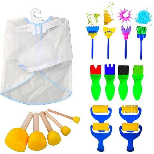 Childrens graffiti sponge painting brush waterproof coat painting clothes painting tools 18 sets