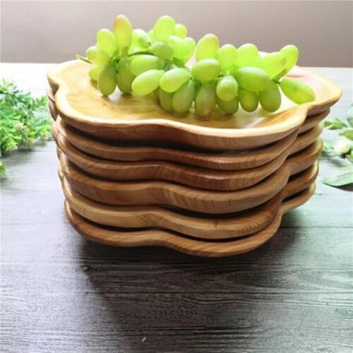 Food Fruit Cake Dessert Dinner Pan Plate Tray Dishes Storage Flower Shape Solid Wood Dried fruit plates Dishes