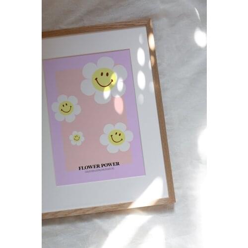 Happy Hippie Art Print | Floral 70s hippie 60s poster abstract artwork smiley face pastel pink nursery art print poster retro