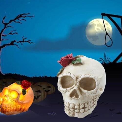 Halloween Home Decor Skull Head with Lights Haunted House Tricky Scary Props Accessory LED Table Lamp Skull Salt Stone Lamp