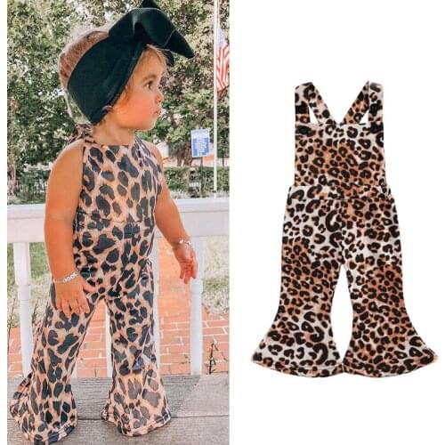 0-3Years Hot Summer Baby Girls Rompers Toddler Kids Sleeveless Leopard Print Cotton Jumpsuits Flare Pants Overalls Outfits