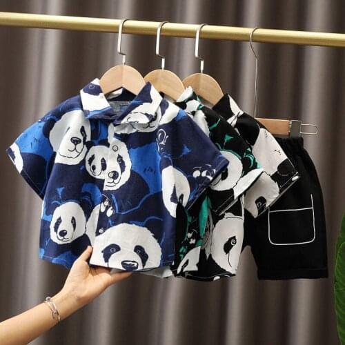 Boy Sets 2021 New Kids Cartoon Panda Print Short-sleeve Shirt Small Children Clothes Summer Baby Boys Fashion Two-piece